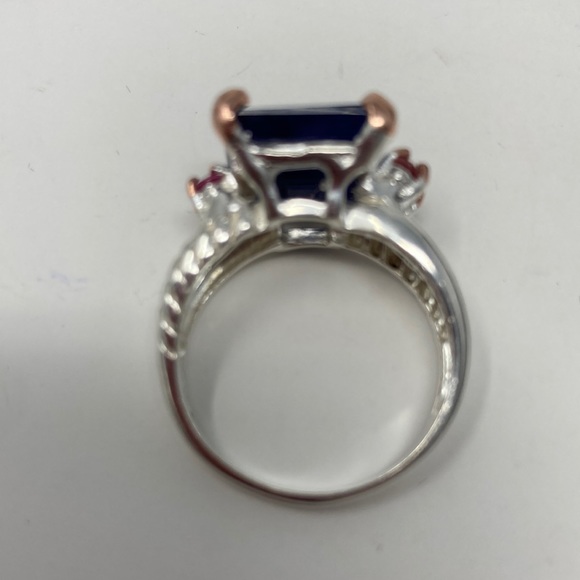 Genuine Sapphire Ring Amazing 12 CTW & Pink Tourmalines Ring - Picture 5 of 10